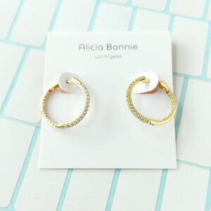 Alicia Bonnie Twinkle Delight Gold White Crystal Small Hoop Earrings NWT